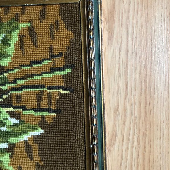 Beautiful needlework framed red yellow flowers home wall decoration - Picture 5 of 6